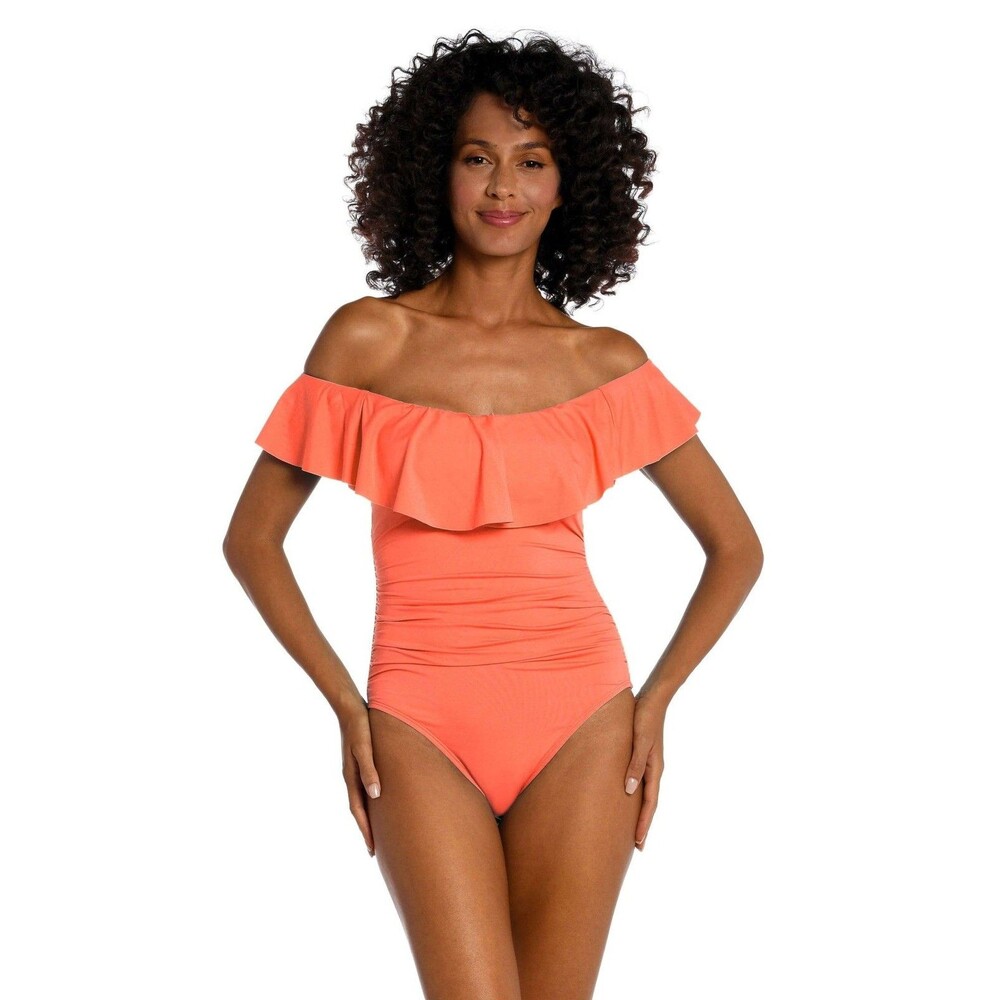La Blanca Island Goddess Off Shoulder Ruffle One Piece Swimsuit Size 8